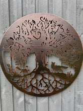 Indlæs billede til gallerivisning Handmade bronze 60cm wall plaque Tree of life with roots Wall Plaque with two foxes , powder coated steel Metal, Garden/indoor Wall Art - Marissa's Garden & Gift