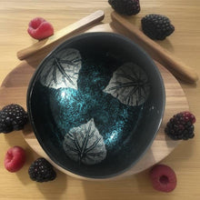 Load image into Gallery viewer, Handmade hand painted turquoise leaf design food safe coconut bowl and spoon Set with free gift bamboo straw and gift box
