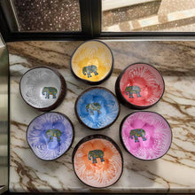 Load image into Gallery viewer, Handmade hand painted white and silver with elephant design food safe coconut bowl and spoon Set with free gift bamboo straw and gift box - Marissa's Garden & Gift