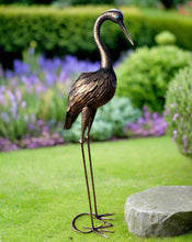 Charger l'image dans la galerie, Large Bronze Metal Heron Garden Sculpture 107cm with blue eye with ground peg - Marissa's Garden & Gift