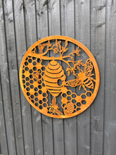 Indlæs billede til gallerivisning Handmade rusty 60cm rusty wall plaque of bees and honeycomb Tree Wall Plaque, rusty patina , Garden Wall Art - Marissa's Garden & Gift