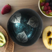 Indlæs billede til gallerivisning Handmade hand painted turquoise leaf design food safe coconut bowl and spoon Set with free gift bamboo straw and gift box - Marissa's Garden & Gift