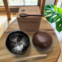 Load image into Gallery viewer, Handmade hand painted purple leaf design food safe coconut bowl and spoon Set with free gift bamboo straw and gift box

