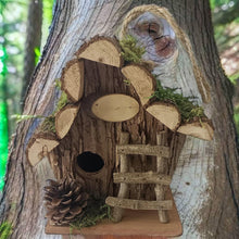 Load image into Gallery viewer, Handmade wooden Birdhouse with wooden stairs &amp; acorn design

