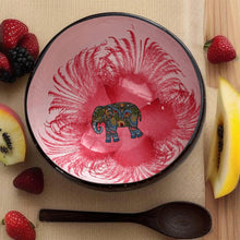 Indlæs billede til gallerivisning Handmade hand painted white and pink with elephant design food safe coconut bowl and spoon Set with free gift bamboo straw and gift box - Marissa's Garden & Gift