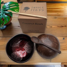 Afbeelding in Gallery-weergave laden, Handmade hand painted red leaf design food safe coconut bowl and spoon Set with free gift bamboo straw and gift box - Marissa's Garden & Gift