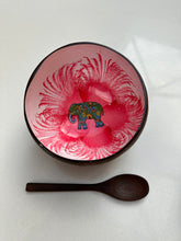 Indlæs billede til gallerivisning Handmade hand painted white and pink with elephant design food safe coconut bowl and spoon Set with free gift bamboo straw and gift box - Marissa's Garden & Gift