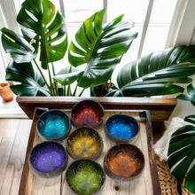 Indlæs billede til gallerivisning Handmade hand painted turquoise feather design food safe coconut bowl and spoon Set with free gift bamboo straw and gift box - Marissa's Garden & Gift