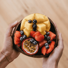 Load image into Gallery viewer, Handmade food safe hand painted gold large feather patterned coconut bowl and spoon Set eco-friendly with free bamboo straw and gift box - Marissa's Garden & Gift