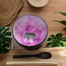 Charger l'image dans la galerie, Handmade hand painted white and pink with elephant design food safe coconut bowl and spoon Set with free gift bamboo straw and gift box - Marissa's Garden & Gift