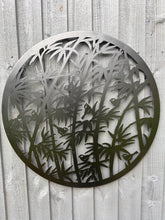Load image into Gallery viewer, Handmade black 60cm wall plaque of birds wall with fern leaves plaque, powder coated  Metal, Garden/indoor Wall Art/ hand painted
