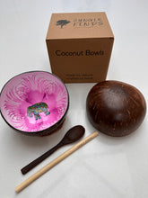 Charger l'image dans la galerie, Handmade hand painted white and pink with elephant design food safe coconut bowl and spoon Set with free gift bamboo straw and gift box - Marissa's Garden & Gift
