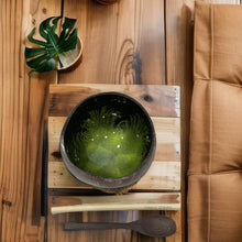 Indlæs billede til gallerivisning Handmade hand painted green feather design food safe coconut bowl and spoon Set with free gift bamboo straw and gift box - Marissa's Garden & Gift