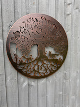 Afbeelding in Gallery-weergave laden, Handmade bronze 60cm wall plaque Tree of life with roots Wall Plaque with two foxes , powder coated steel Metal, Garden/indoor Wall Art - Marissa's Garden & Gift