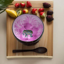 Charger l'image dans la galerie, Handmade hand painted white and pink with elephant design food safe coconut bowl and spoon Set with free gift bamboo straw and gift box - Marissa's Garden & Gift