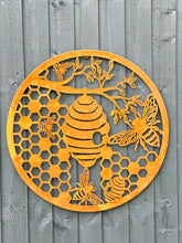 Afbeelding in Gallery-weergave laden, Handmade rusty 60cm rusty wall plaque of bees and honeycomb Tree Wall Plaque, rusty patina , Garden Wall Art - Marissa's Garden & Gift