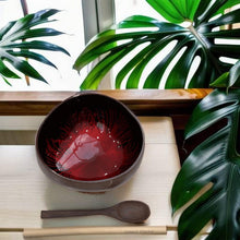 Load image into Gallery viewer, Handmade hand painted red feather design food safe coconut bowl and spoon Set with free gift bamboo straw and gift box
