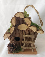 Load image into Gallery viewer, Handmade wooden Birdhouse with wooden stairs &amp; acorn design
