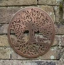 Afbeelding in Gallery-weergave laden, Handmade bronze 60cm wall plaque Tree of life with roots Wall Plaque with two foxes , powder coated steel Metal, Garden/indoor Wall Art - Marissa's Garden & Gift