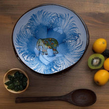 Load image into Gallery viewer, Handmade hand painted white &amp; dark blue with elephant  design food safe coconut bowl and spoon Set with free gift bamboo straw and gift box
