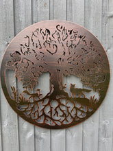 Afbeelding in Gallery-weergave laden, Handmade bronze 60cm wall plaque Tree of life with roots Wall Plaque with two foxes , powder coated steel Metal, Garden/indoor Wall Art - Marissa's Garden & Gift