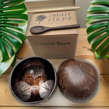 Load image into Gallery viewer, Handmade hand painted rusty orange leaf design food safe coconut bowl and spoon Set with free gift bamboo straw and gift box
