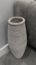 Load and play video in Gallery viewer, 60cm tall white washed with natural colourings handmade bamboo and Seagrass vase
