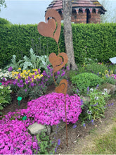 Load image into Gallery viewer, Rusty garden stake with three hearts 142cm
