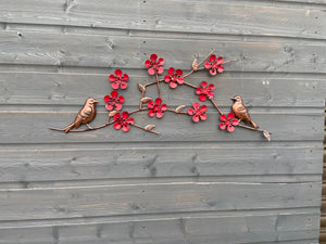 Bronze two birds with poppies garden/outdoor wall art