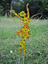 Load image into Gallery viewer, Standing Art Deco yellow floral garden/ outdoor metal garden fairy measuring 24.5 x 8 x 55cm - Marissa's Garden & Gift