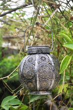 Load image into Gallery viewer, Moroccan Solar Powered Silver brushed lantern - Marissa's Garden & Gift