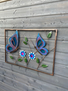 Bronze framed two butterfly and flower wall art