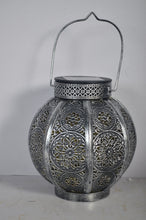 Load image into Gallery viewer, Moroccan Solar Powered Silver brushed lantern - Marissa's Garden & Gift
