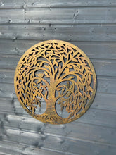 Load image into Gallery viewer, Black with gold/bronze tree of life wall art with birds 60cm for indoors/outdoors
