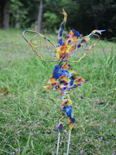 Load image into Gallery viewer, Standing Art Deco white with blue floral garden/ outdoor metal garden fairy measuring 24.5 x 8 x 55cm - Marissa's Garden & Gift