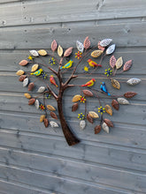 Load image into Gallery viewer, Coloured birds in a heart shaped tree wall art for indoors/outdoors
