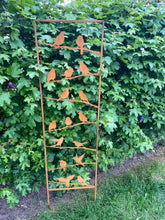 Load image into Gallery viewer, Rusty garden/outdoor bird trellis plant support measuring 139cm high
