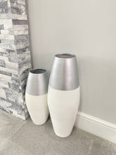 Afbeelding in Gallery-weergave laden, Silver top & white handmade bamboo vase 45cm or 60cm tall floor vase or table vase - Marissa's Garden & Gift