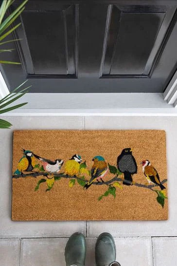 Doormat Indoor / Outdoor | Non Slip Bold Bird Design Entrance Welcome Mat (line of birds)60 x 40 x 20cm