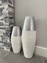 Afbeelding in Gallery-weergave laden, Silver top & white handmade bamboo vase 45cm or 60cm tall floor vase or table vase - Marissa's Garden & Gift