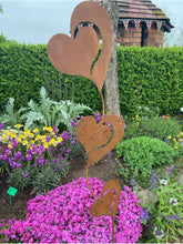 Load image into Gallery viewer, Rusty garden stake with three hearts 142cm
