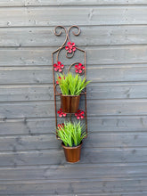 Load image into Gallery viewer, Bronze hanging poppy flower with two pots holder for outdoor/garden
