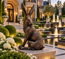 Load image into Gallery viewer, Large garden sculpture bronze hare looking left measuring 43cm
