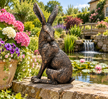 Load image into Gallery viewer, Large garden sculpture bronze hare looking left measuring 43cm
