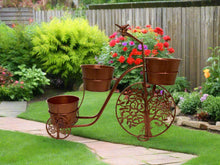 Indlæs billede til gallerivisning Handmade bronze tricycle with with birds and tree of life wheels pot plant holder stand with one pot - Marissa's Garden &amp; Gift
