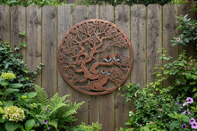 Afbeelding in Gallery-weergave laden, Handmade bronze 60cm wall plaque of coloured family of robins birds Tree of life Wall Plaque, bronze coloured  Metal, Garden/indoor Wall Art
