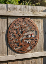 Afbeelding in Gallery-weergave laden, Handmade bronze 60cm wall plaque of coloured family of robins birds Tree of life Wall Plaque, bronze coloured  Metal, Garden/indoor Wall Art
