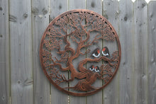 Afbeelding in Gallery-weergave laden, Handmade bronze 60cm wall plaque of coloured family of robins birds Tree of life Wall Plaque, bronze coloured  Metal, Garden/indoor Wall Art
