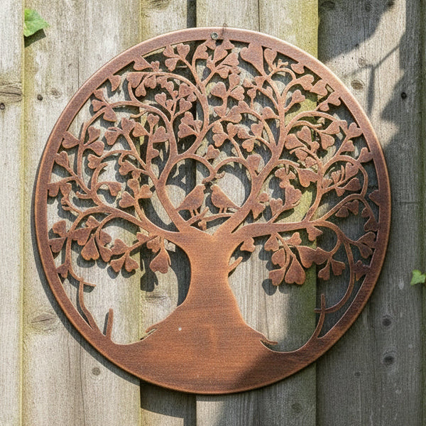 Handmade tree of life with heart and lovebirds bronze effect 60cm wall art suitable for indoors/outdoors anniversary/birthday gift - Marissa's Garden & Gift