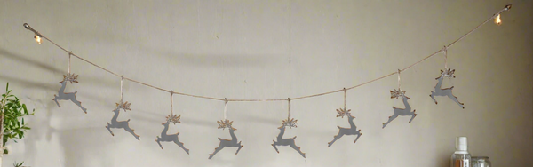 Handmade powder coated hanging silver reindeer garland measuring 150 x 22x 1cm - Marissa's Garden & Gift